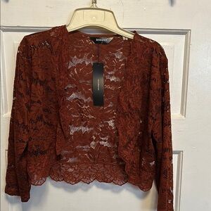 Allegra K Rust Cropped Lace Blouse